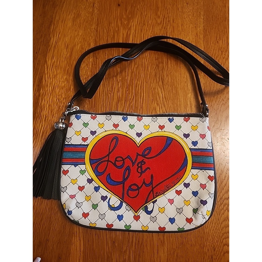 Brighton Love & Joy Heart Print Crossbody Bag With Tassel Multicolor Canvas